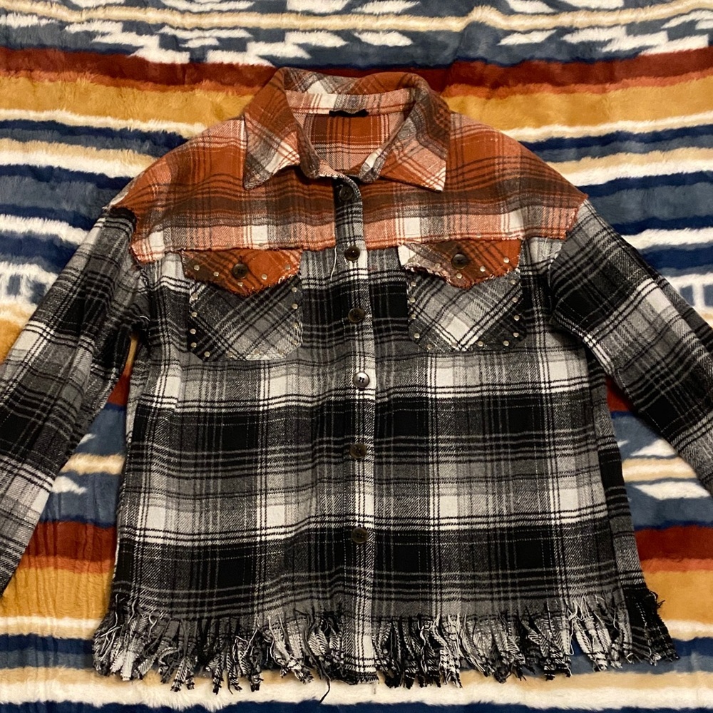 Miss Me Black and Brown Plaid Button Down Shirt